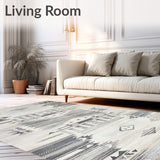 Abstract Grey and Cream Tumble Pattern Rug with Distressed Tribal Motifs(Gray)