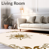 Modern Blossom Medallion with Flowing Petal Scrollwork Motifs(Beige)