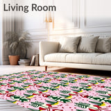 Scandinavian Evergreen Array with Stylized Snowfall(Pink)