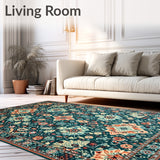 Artistic Boho Area with Vibrant Teal and Terracotta Floral(Blue)