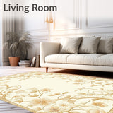 Chic Beige Floor with Delicate Floral Silhouettes and Intricate Vine Work(Beige)
