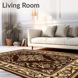 Classic Damask Tapestry with Interlocking Flourish and Vine Details(Brown)