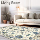Sophisticated Area Featuring Elegant Beige and Blue Floral Designs(Beige)