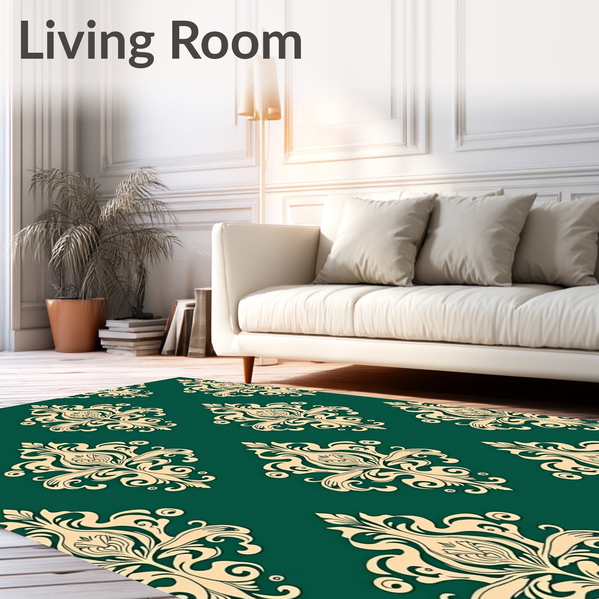 Damask Scroll with Baroque Floral Medallions (Green) - ODIKA
