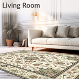 Beige and Sage Green Area with Classic Boho Floral Layout(Beige)