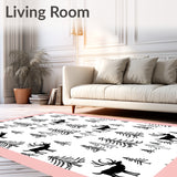 Reindeer Forest Scene Seasonal Floor Covering(Black)