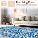 Ultra Soft Area Rug, Non Slip, Stain Resistant, Washable Area Rugs for Living Room, Bedroom, Floral Farmhouse Non-Shedding(Blue)