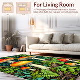 Ultra Soft Area Rug, Non Slip, Stain Resistant, Washable Area Rugs for Living Room, Bedroom, Vintage Mushroom Forest(Red)