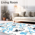 Abstract Cat Mosaic with Stylized Florals (Blue) - ODIKA
