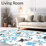 Abstract Cat Mosaic with Stylized Florals (Blue) - ODIKA