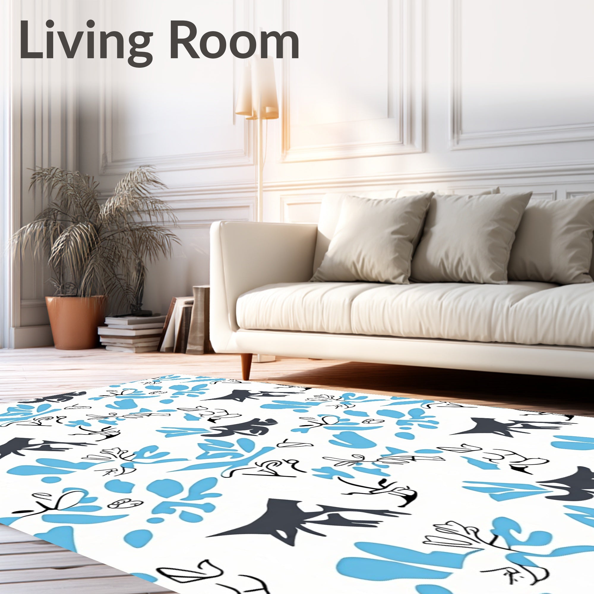 Abstract Cat Mosaic with Stylized Florals (Blue) - ODIKA