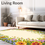 Beige Spring Garden Floor Mat Vibrant Flower Printed Area Low Pile(Beige)