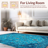 Ultra Soft Area Rug, Non Slip, Stain Resistant, Washable Area Rugs for Living Room, Bedroom, Soft Vintage Distressed Living Room Rug(Blue)