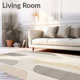 Linear Ripple Beige Grey Runner Area Modern Wavy Striped(Beige)