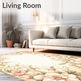 Elegant Round Area with Floral Design for Patios and Decks(Beige)