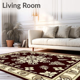 Luxurious Burgundy Medallion With Ornate Floral Motifs(Brown)