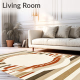 Circular Beige Area with Layered Chevron and Stripe Accents(Beige)