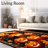 Mystical Pumpkin Harvest Rug Black Cat Autumn Carpet Entrance Decor(Orange)