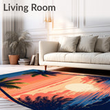 Coastal Sunset Area Rug Tropical Palm Tree Silhouette Design(Orange)