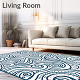 Abstract Floral Motifs Interwoven With Curvilinear Vines And Dotted Accents(Blue)