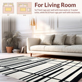 Minimalist Black and White Linear Runner with Bold Contrast Stripes(Beige)
