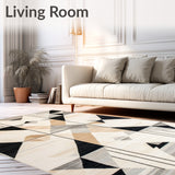 Abstract Geometric Area Black & Beige Minimalist Patterned(Beige)