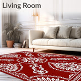 Festive Snowflake Medallion Holiday Area with Intricate Winter Motifs(Red)