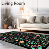 Dark Floral Nightscape with Surreal and Mushroom (Black)