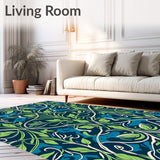 Botanical Wave with Stylized Floral Leaves and Curving Vines (Blue)