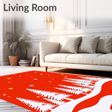 Classic Winter Pine Forest with Stylized Trees and Drifting Snow Motifs(Red)