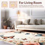 Ultra Soft Area Rug, Non Slip, Stain Resistant, Washable Area Rugs for Living Room, Bedroom, Nature-Inspired Living Room Low Pile Carpet(Ivory)