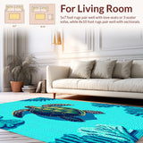 Ultra Soft Area Rug, Non Slip, Stain Resistant, Washable Area Rugs for Living Room, Bedroom, coastal nautical turtle(Blue)