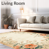 Retro Nostalgic Floral Beige Area Classic Accent(Beige)