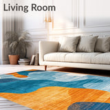 Chic Area with Contemporary Blue Orange Abstract Motif(Blue)