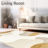 Contemporary Beige Low Pile Abstract Bordered Area(Beige)