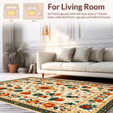 Ultra Soft Area Rug, Non Slip, Stain Resistant, Washable Area Rugs for Living Room, Bedroom, Soft Vintage Floral Boho Living Room(Beige)