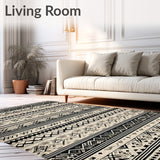 Elegant Boho Inspired Area with Intricate Black and Beige Tribal Motifs(Black)