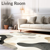 Creamy Beige Black Swirls Abstract Modern Art Area(Beige)