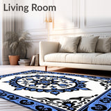 Interlacing Boho Medallion Floral Vintage Inspired Textile (Blue)