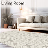 Checkered Midcentury Minimalist Area Beige Cream Hues(Beige)