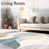 Abstract Contemporary with Layered Beige and Blue Geometric Waves(Beige)