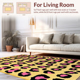 Ultra Soft Area Rug, Non Slip, Stain Resistant, Washable Area Rugs for Living Room, Bedroom, Soft Fluffy Pink Leopard Bedroom Decor(Yellow)