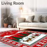 Nordic Winter Forest Scene with Santa Sleigh and Reindeer Motif(Red)