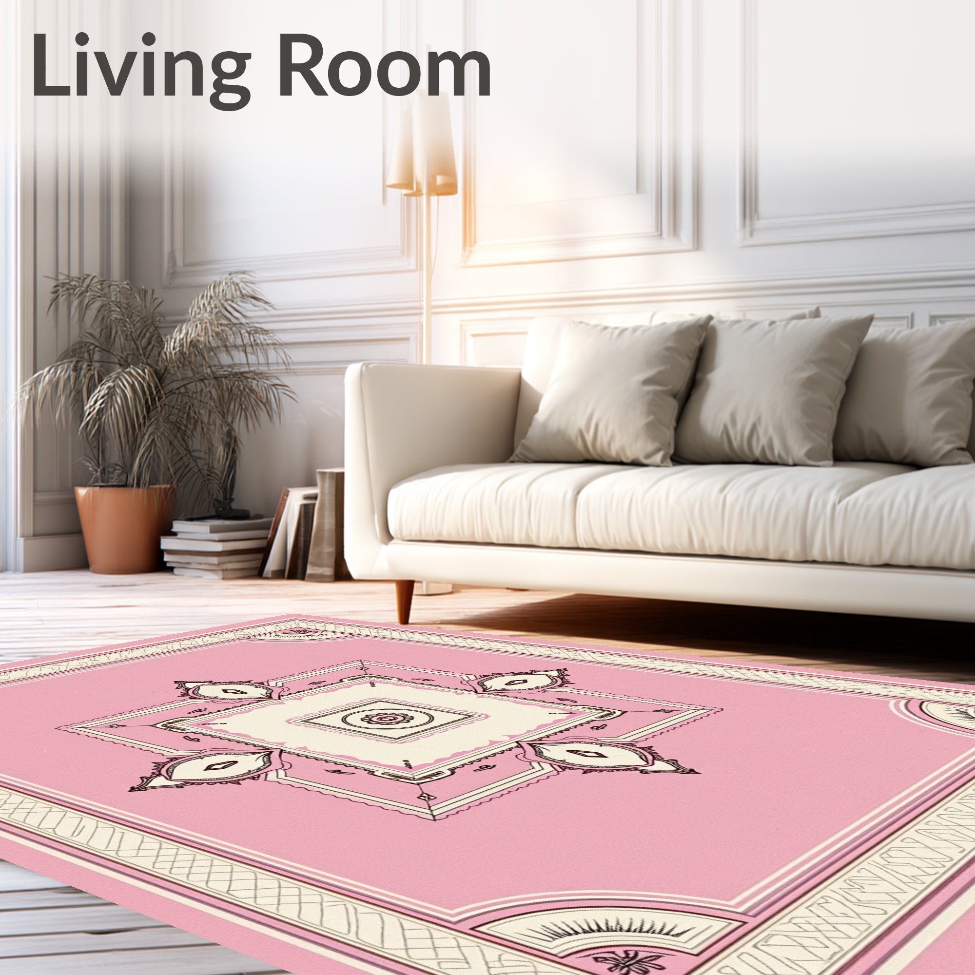 Distressed Medallion Trellis Motif with Faded Floral Accents (Pink) - ODIKA