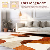 Mid Century Modern Abstract Area with Artistic Brushstroke Design(Beige)