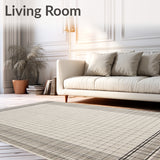 Chic Modern Area with Elegant Checkered Design in Warm Beige Tones(Beige)