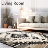 Contemporary Round With Bold Southwestern Inspired Geometric Weaves(Gray)