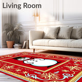 Enchanted Snowflake Tapestry Featuring Joyful Snowman and Starburst Ornaments(Red)