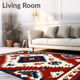 Navajo Style Washable Area Rug Geometric Southwestern Accent Rug(Red)