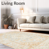 Distressed Medallion Area Retro Indoor Beige Hues(Beige)